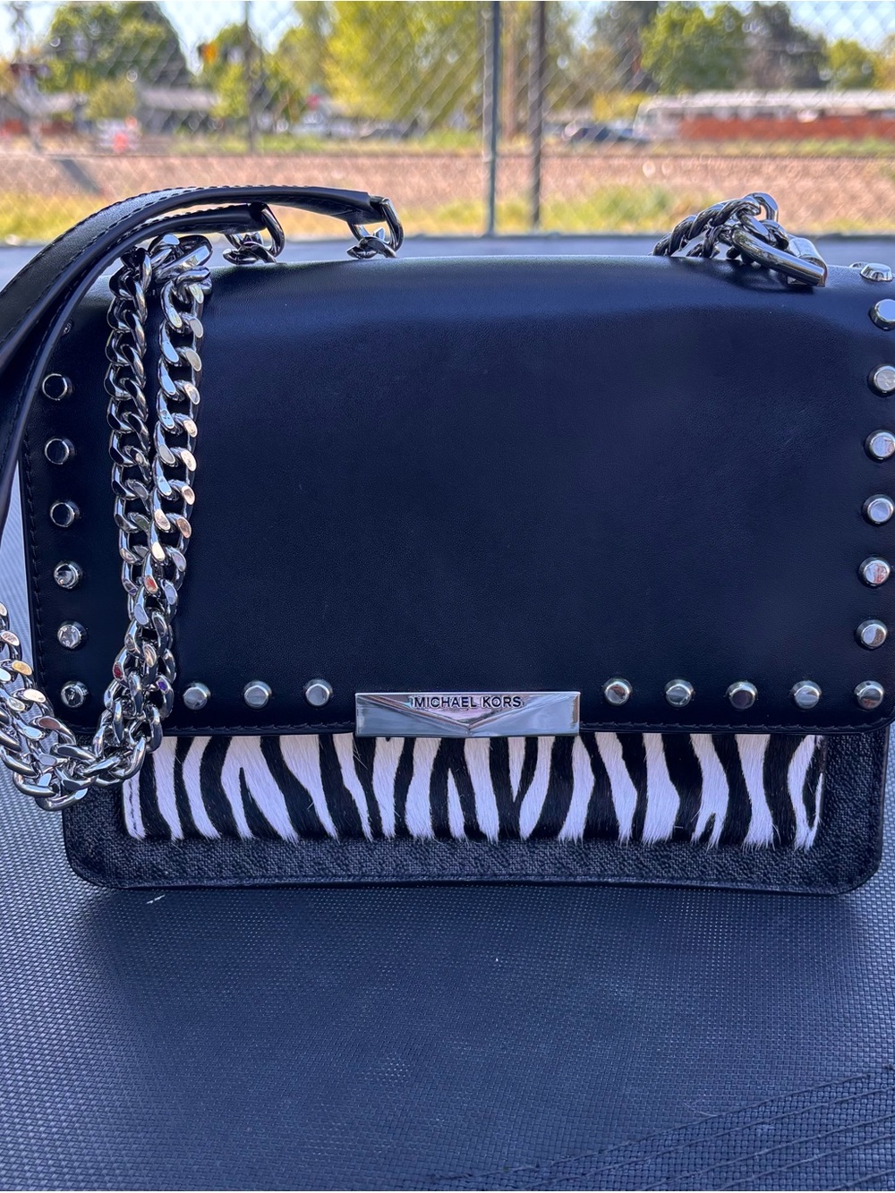 Michael Kors Black Zebra-Accent Crossbody Bag